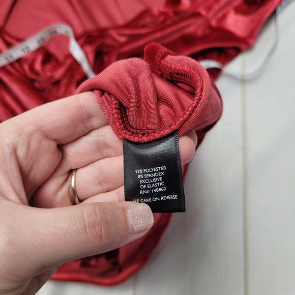 Torrid NWT red velvet shirred front off the shoulder top - Picture 6 of 9